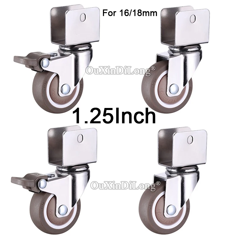 

4PCS 1.25'' Universal Furniture Casters Flower Stand/Table/Crib/Baby Bed Casters 360° Swivel Wheels w Brake/No Brake for 16/18mm