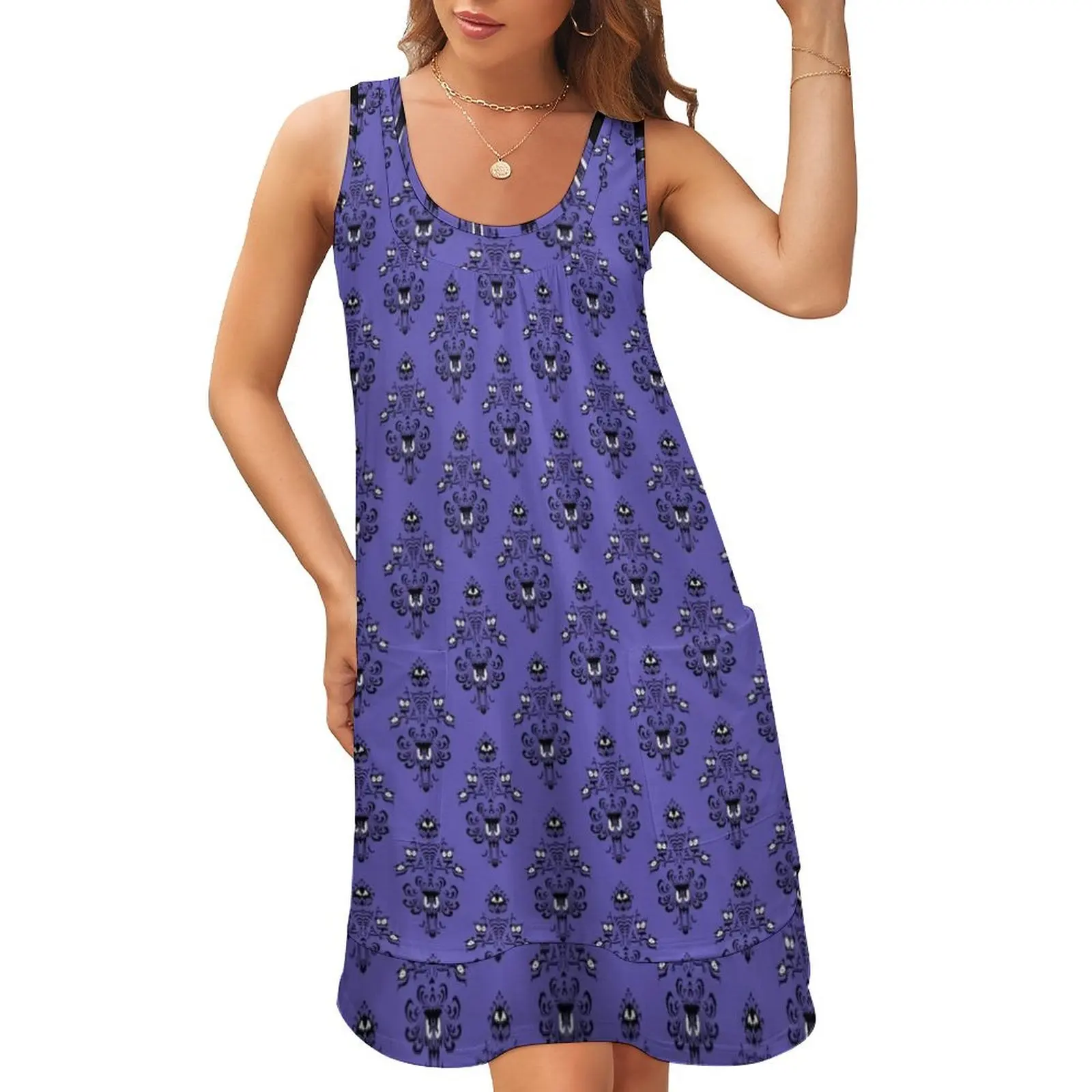 

Haunted Mansion Wallpaper Violet #Bold Sleeveless U-Neck Fake Two Piece Dress beach dress evening dresses luxury 2024