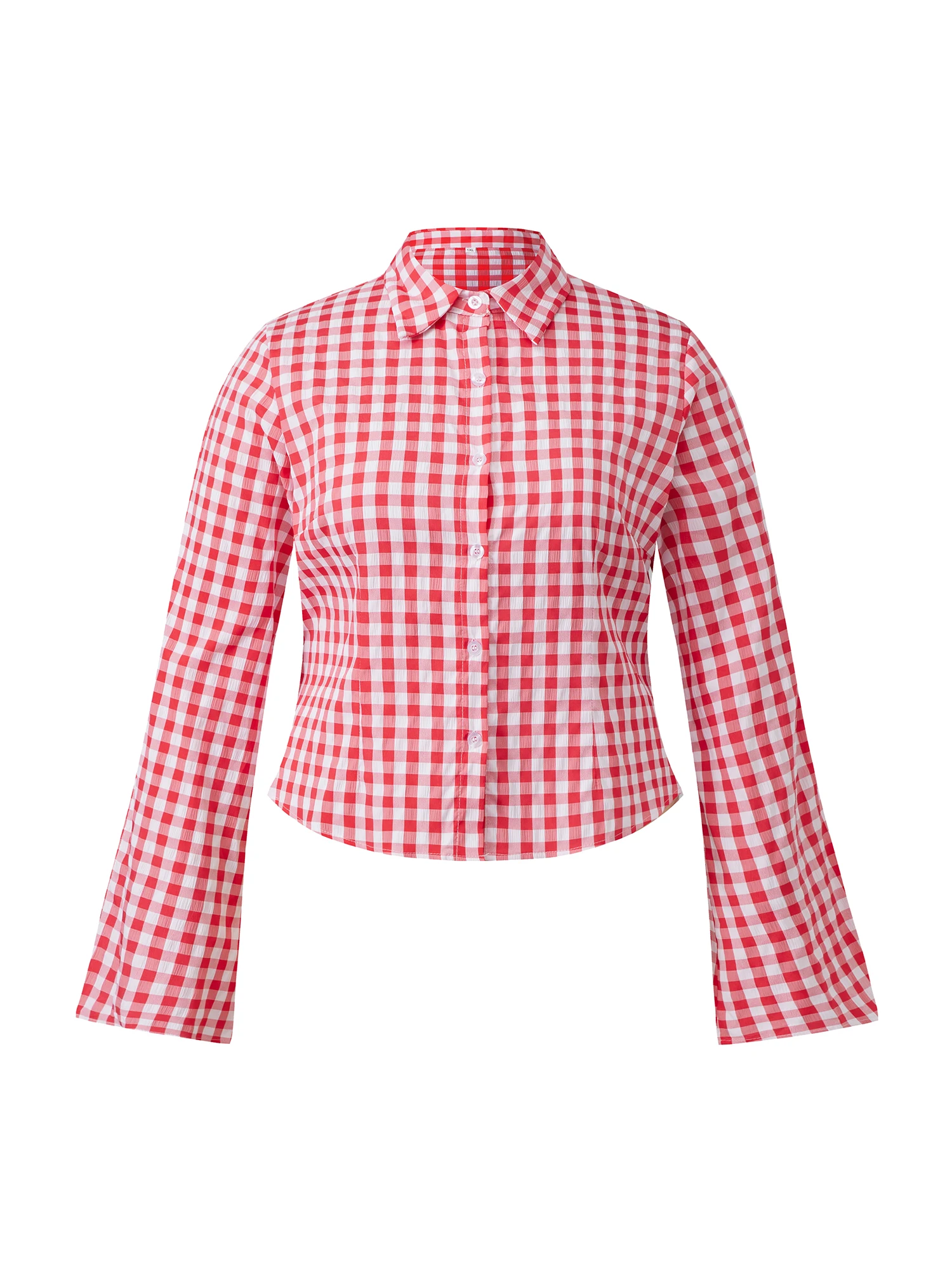 Women s Plaid Print Button Down Shirt with Split Long Sleeves and Cinched Waist Detail - Stylish Fall Blouse for a Chic Look