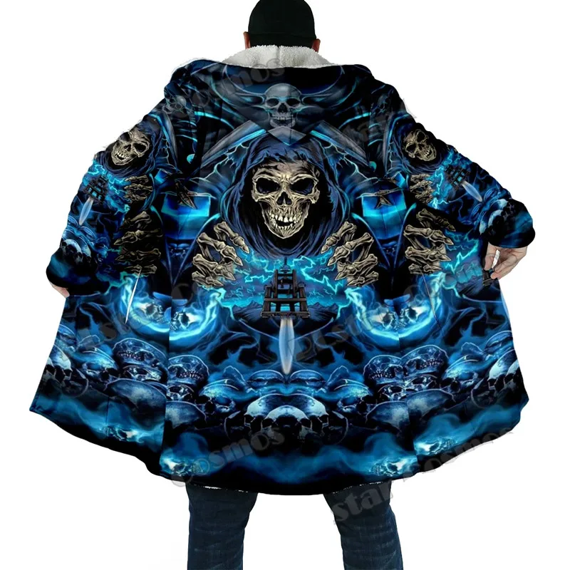 

Winter Men's Cloak Cold Reaper Skull 3D Full Body Print Thick Wool Hooded Cloak Fashion Unisex Casual Warm Cloak Coat