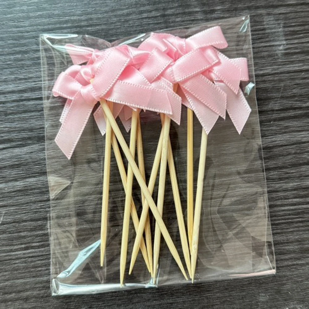 Set of 10 Pink Bow Cupcake and Cake Toppers for Coquette-Themed Parties and Bridal Showers