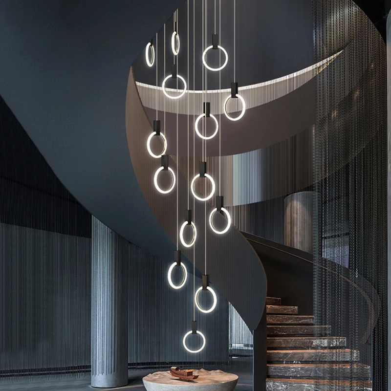 

Designer lighting stair chandelier modern LED indoor lighting kitchen lamps creative compound building long line Chandelier