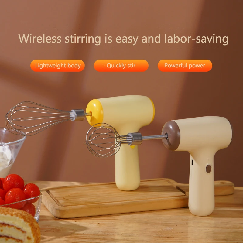 Portable Electric Egg Blender 3-speed, High Power Foam Milk Beater Double-Rod USB Wireless Whisk Manual Milk Frother