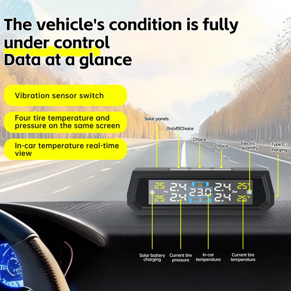 태양광/USB 전원식 타이어 공기압 모니터링 시스템 (4개 센서 무선 IPX7 ..