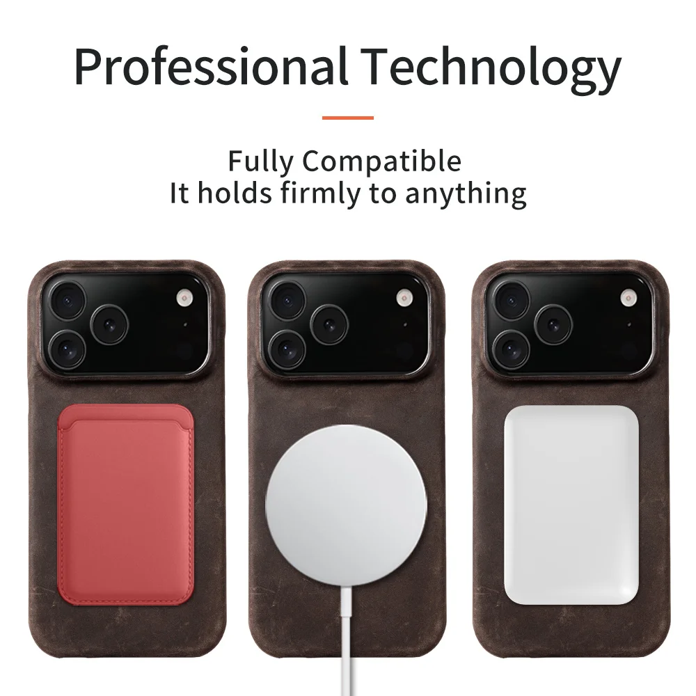 for Magsafe Case for iPhone 15 16 17 Pro Max 17Pro 17 Air 16Pro Retro Luxury Genuine PULL-UP Leather Magnetic Phone Back Cover 5
