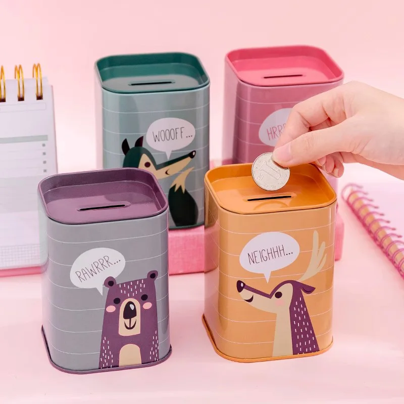 

Iron Coin Money Box Savings Counter Storage Tank Simple Ornament Secret Piggy Bank Secret Kids Living Room tirelire Home Decor