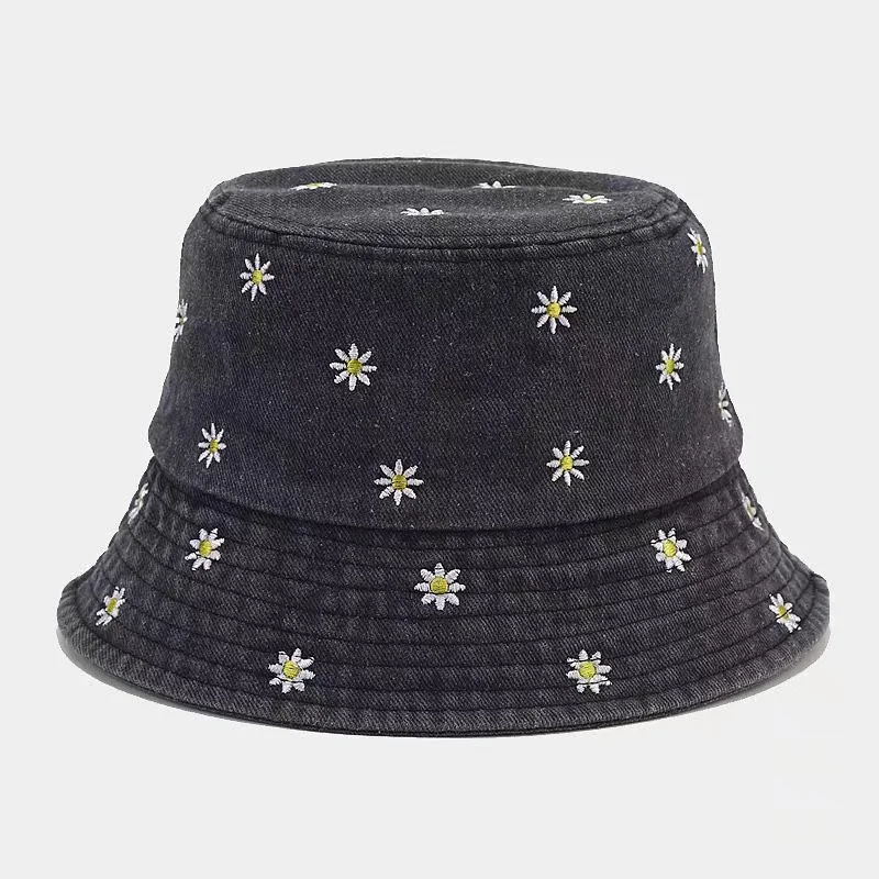 Sombrero de pescador bordado de Little Daisy para mujer, sombrilla versátil y protector solar, moda de primavera y verano, espectáculo de cara pequeña