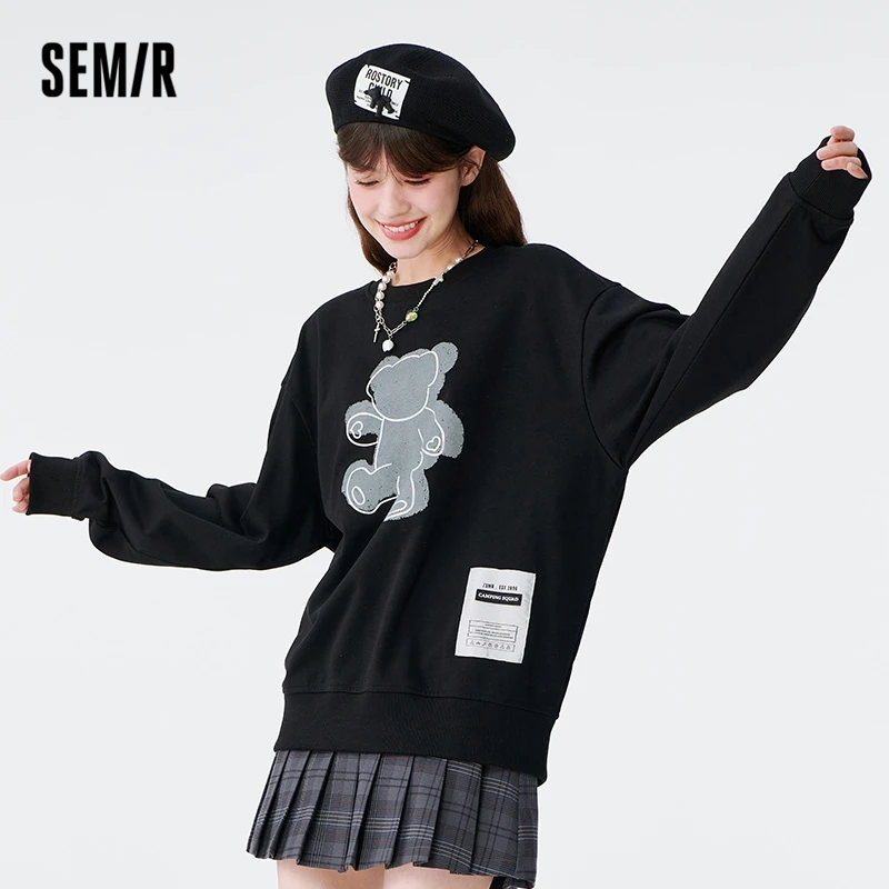 

Semir Women Sweatshirt Autumn New Mid-length Design Sense Oversize Bear Sweet Cool Top Vitality Trendy Sweater for Women