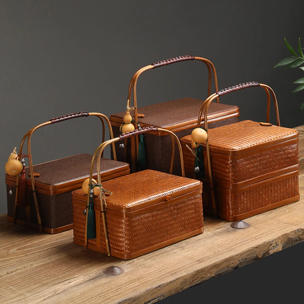 Hand Made Portable Tea Set Storage Box Natural Environmental Friendly