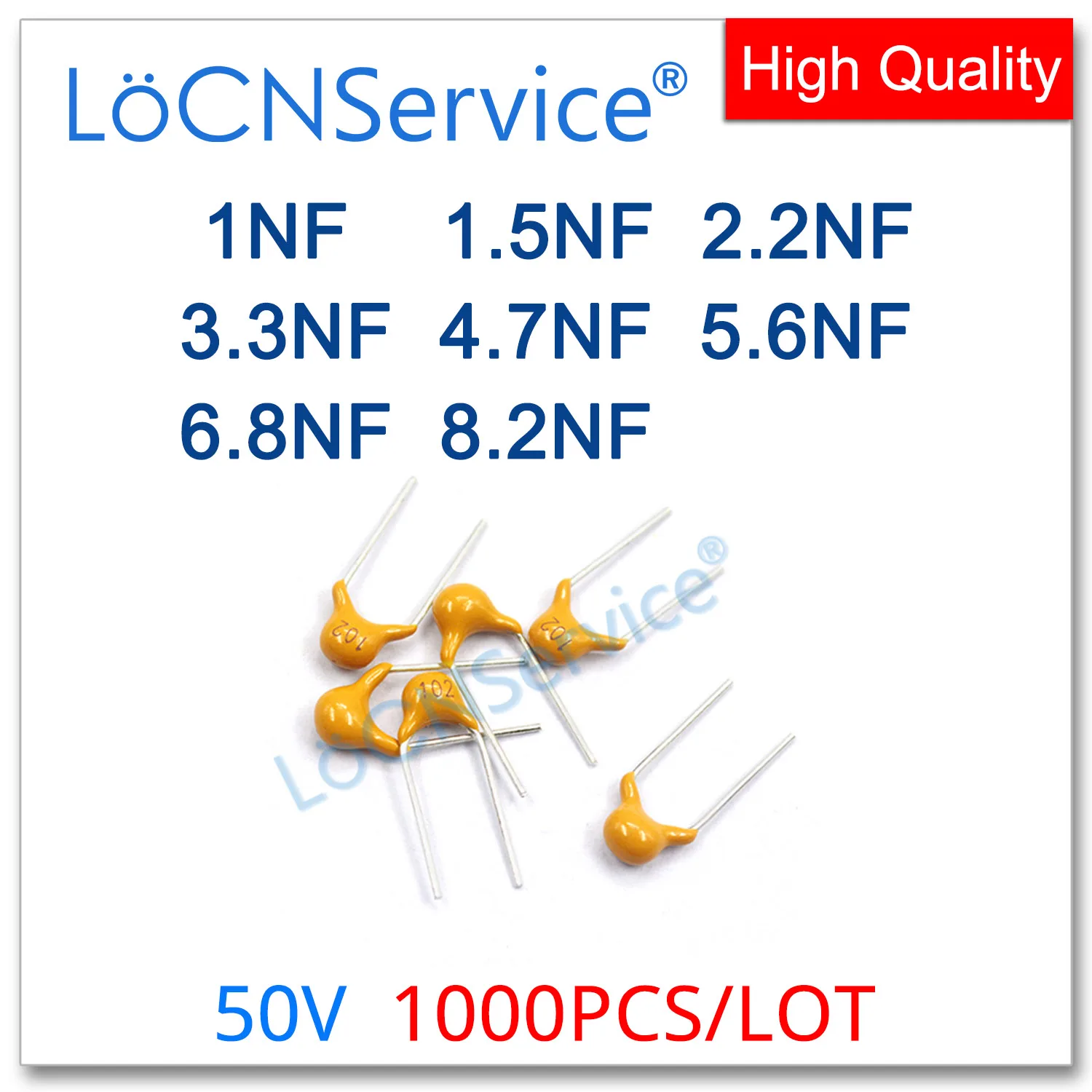 

LoCNService 50 в 1000 шт. монолитный керамический конденсатор 1 нФ 5,08 НФ 102 НФ 822 НФ Высокое качество P = мм