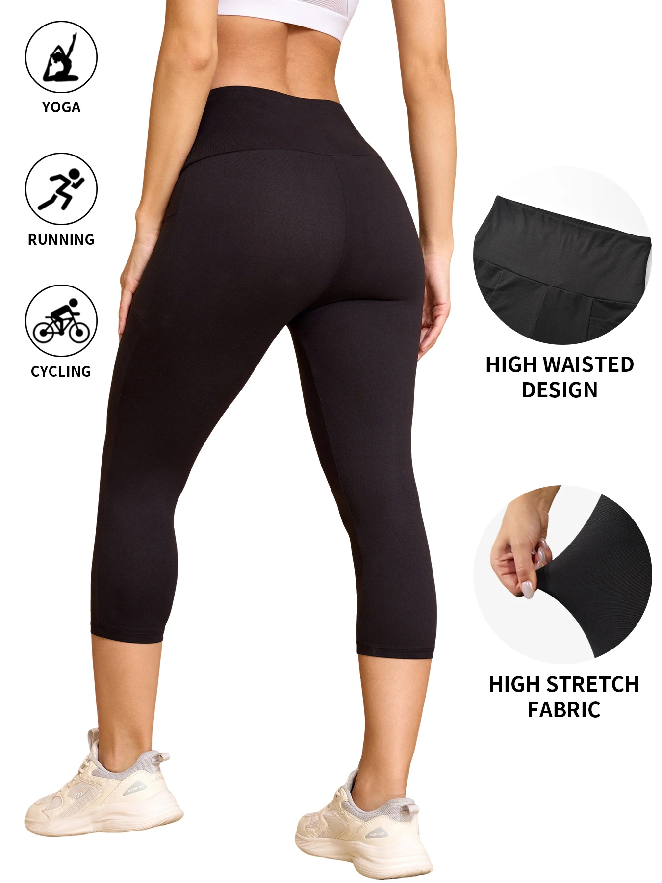 High Waisted capri pants For Women With Pockets Tummy Control No See Through Workout Running Yoga Athletic Push Up Gym Leggings 2