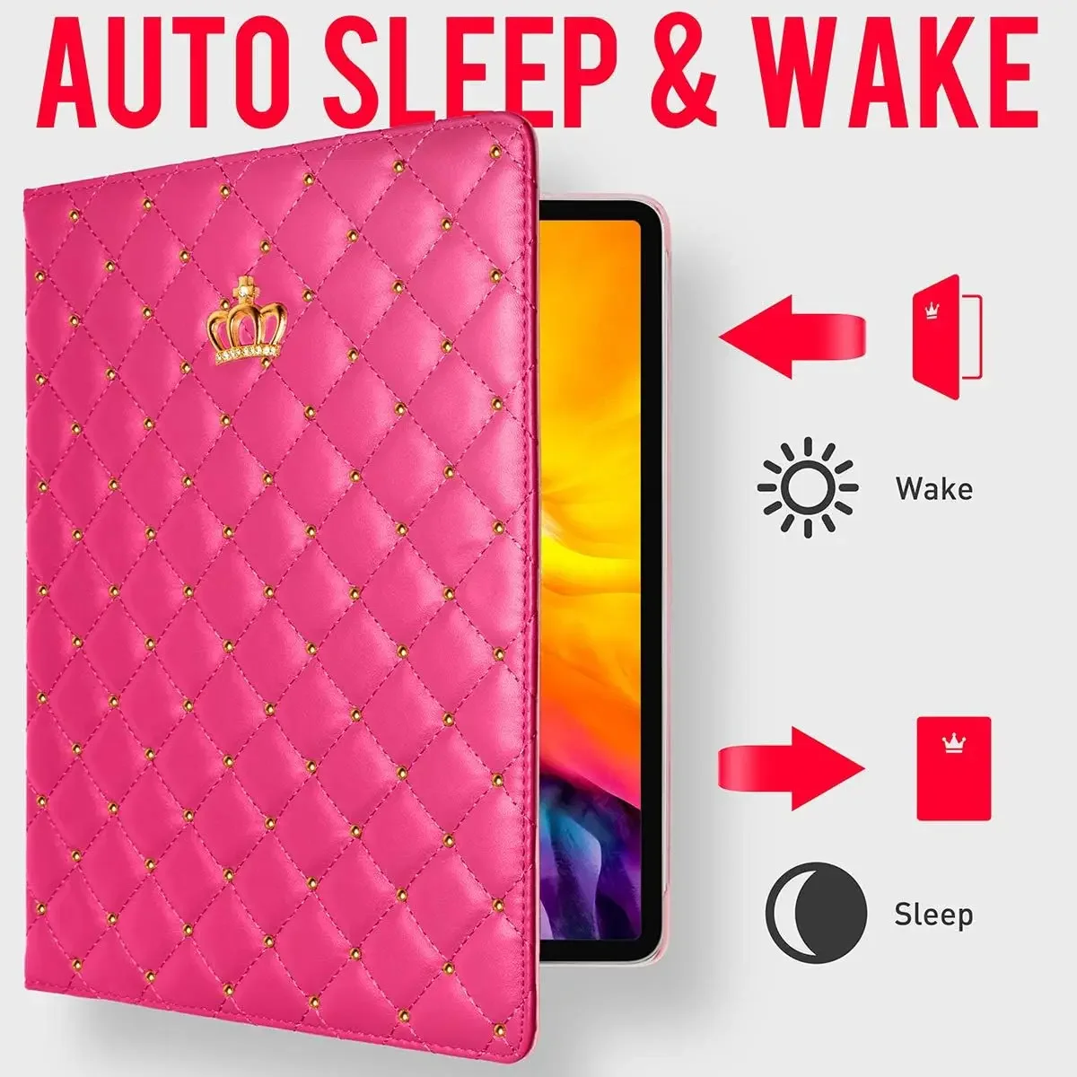 Luxury Crown Bling Diamond Tablet PU Leather Cover