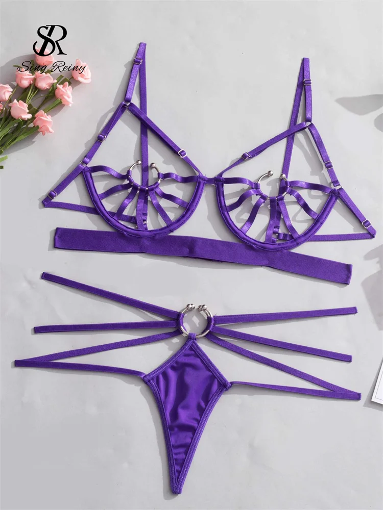 SINGREINY Holow Out Lingerie sensuelle ensembles Camis gaine Croset vêtements de nuit femmes sous-vêtements mode pure érotique soutien-gorge et slips_voghion.com