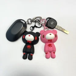 Gloomy Bear Couple Keychains - Creepy Cute Horror Teddy Charms, Kawaii Goth Bag Pendant, Fan Accessory & Birthday Gift (Black and Pink)