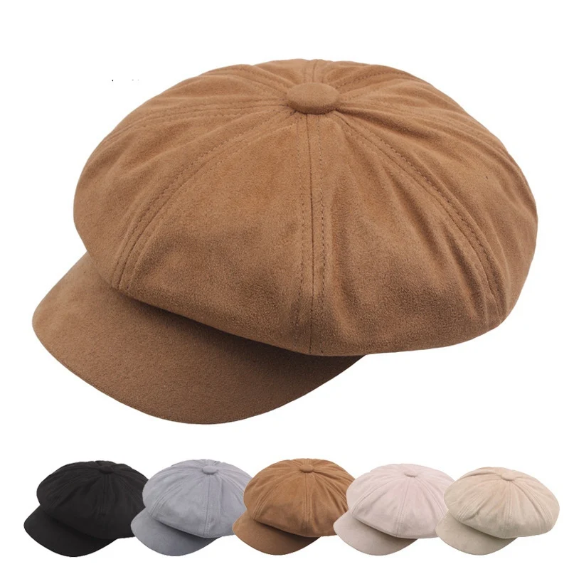 

Suede Solid Color Korean Version Shade Newsboy Cap Spring Autumn Unisex Elasticity Women Beret Painter Hat