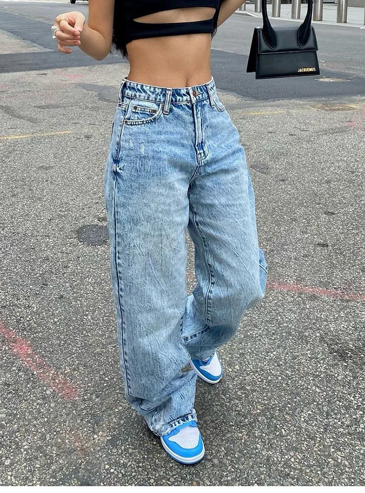 High Waist Jeans Women Baggy Jeans 2022 New Fashion Straight Leg Pants Y2k  Denim | eBay