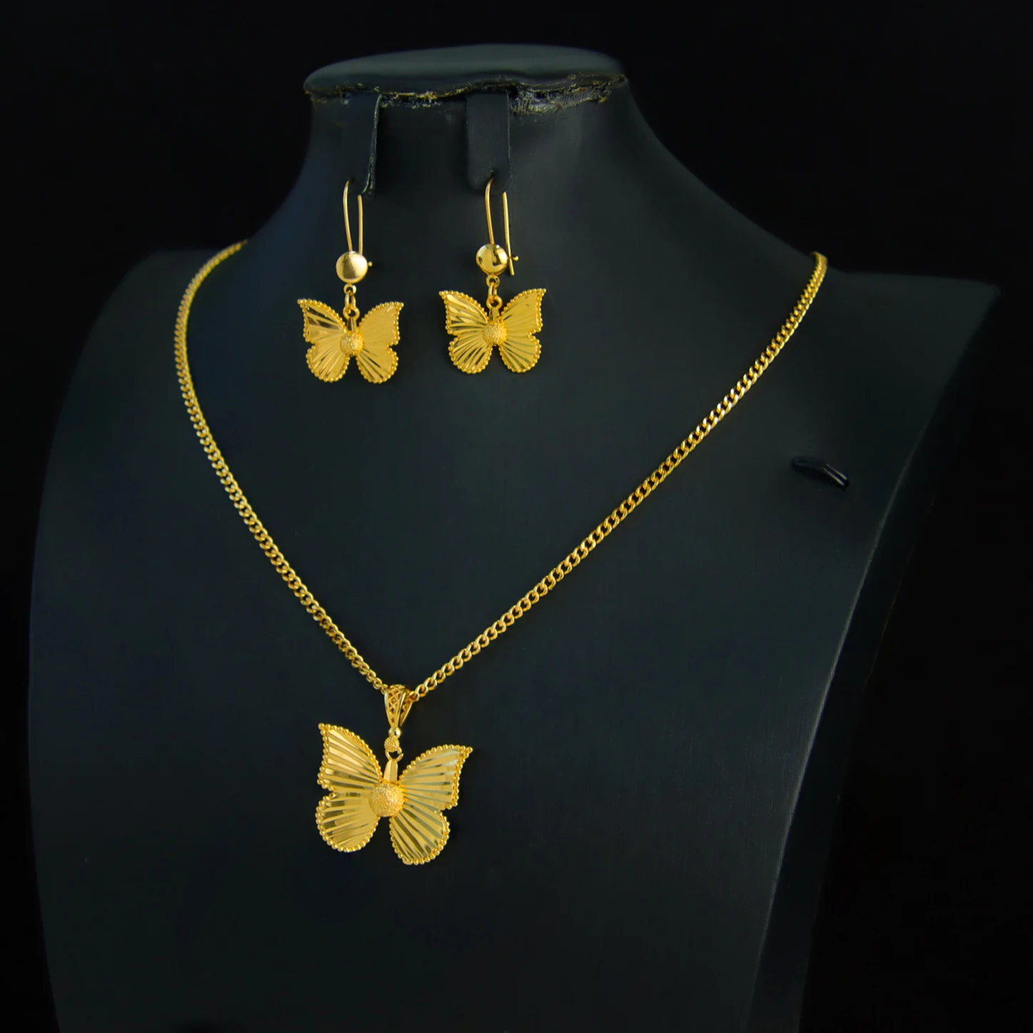 Dubai Mode Schmetterling Halskette Ohrringe Set 21k vergoldet Nigeria Braut Hochzeit Schmuck Arabisch Frauen Vintage Party Schmuck – Detail 11