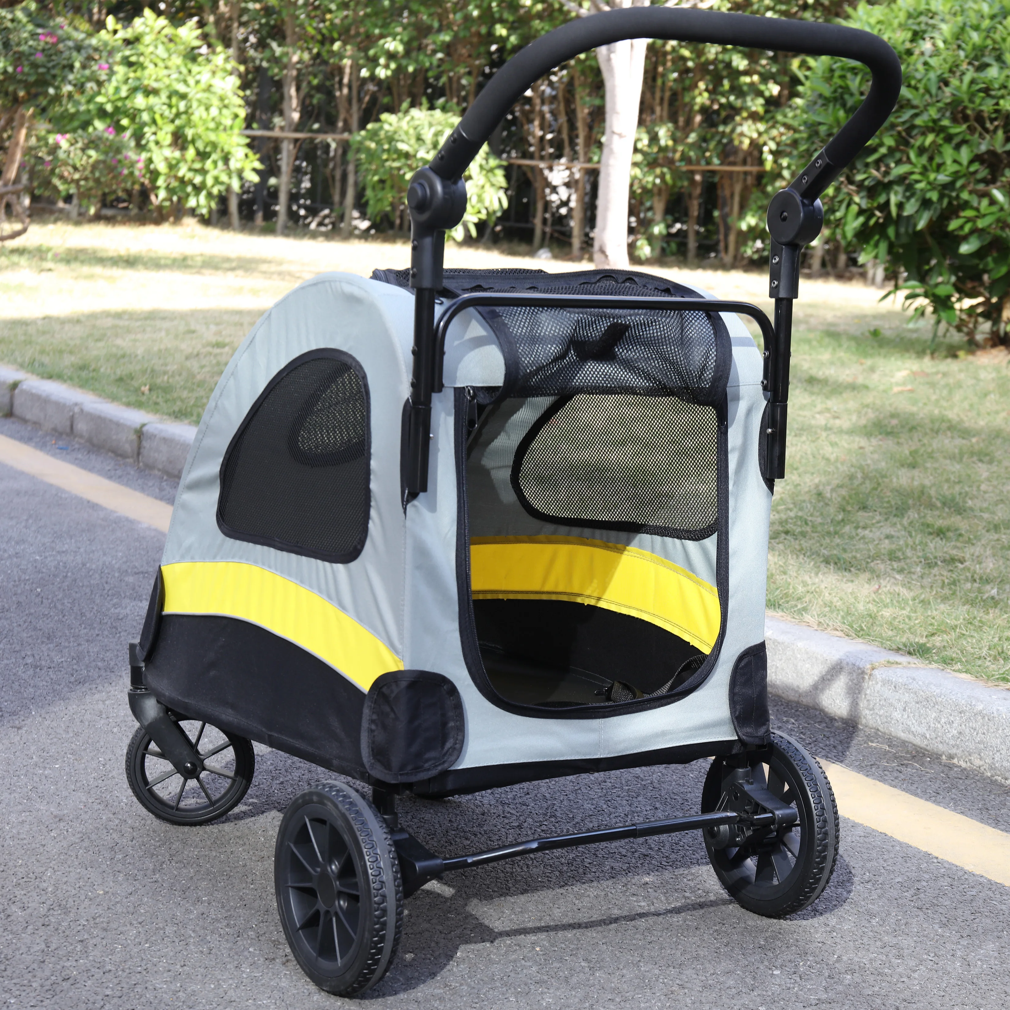 Portable Outdoor Small Dog & Cat Travel Stroller Folding Jogger Wagon Carrier with Adjustable Handle and Safety Leash