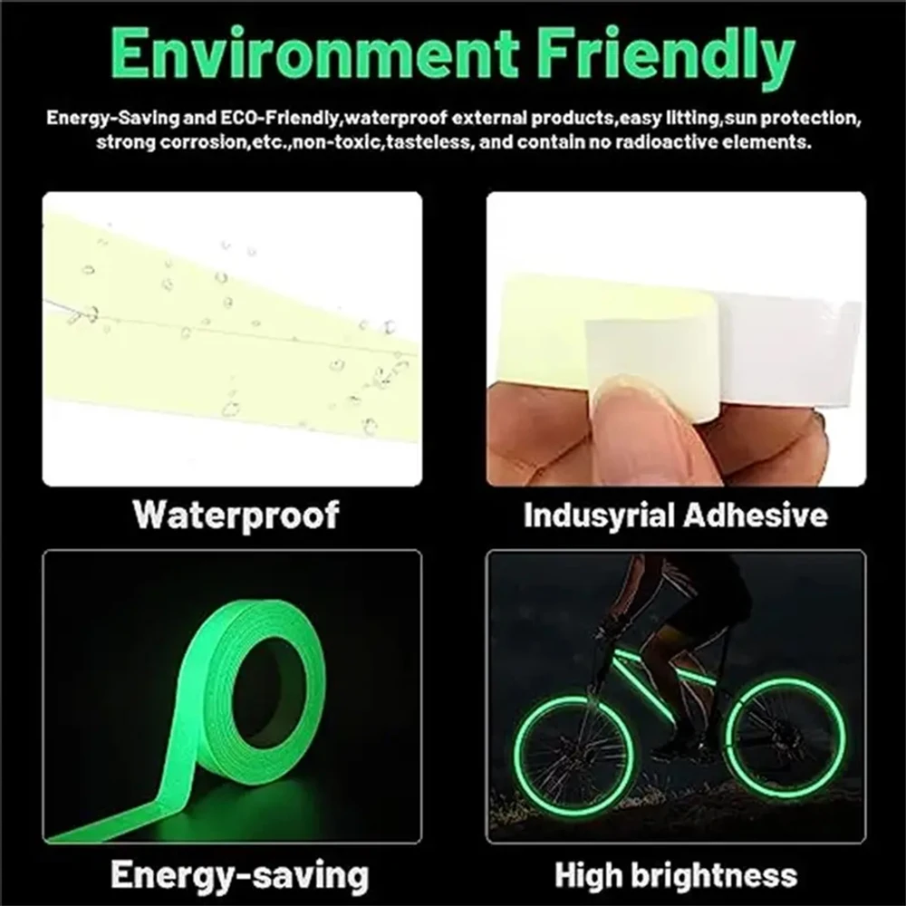 야광 테이프 자체 접착 글로우 보안 보호, 어둠 속에서 안전 무대 스티커, 홈 장식, 파티 용품 장식, 5M