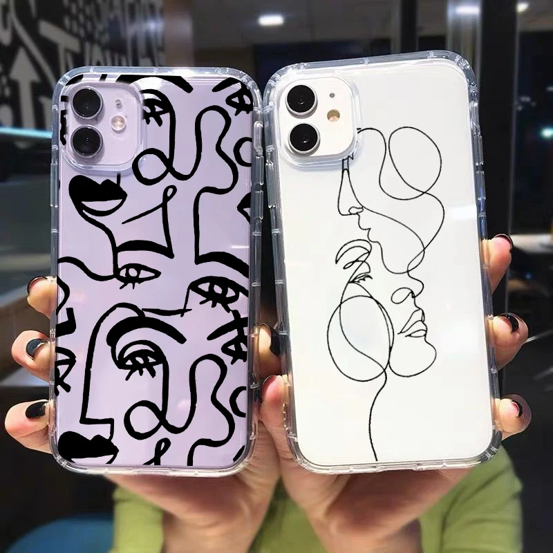 Abstract Geometric Line Art Shockproof Clear Phone Case Cover