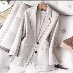 2023 Spring New Plaid Women Blazer Fashion Jacket Long Sleeve Casual Suit Coat Elegant Office Classic Chic Temperament Blazers