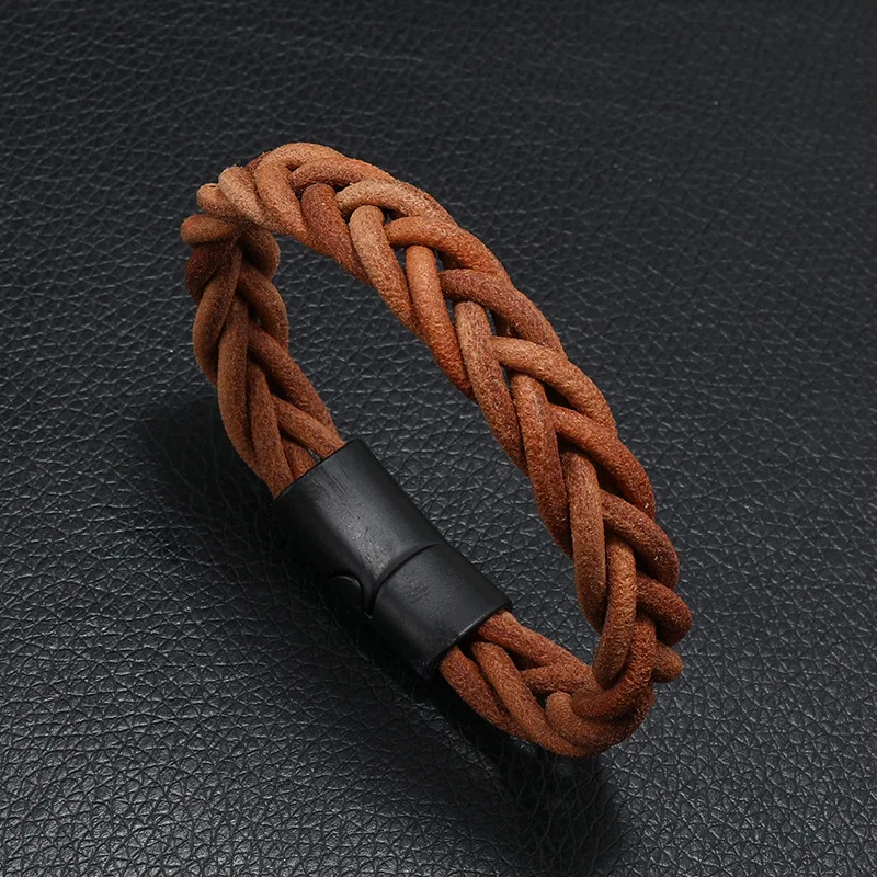 Leather Rope Bracelet Men's Alloy Magnet Buckle Five Strand Leather Handwoven Jewelry
