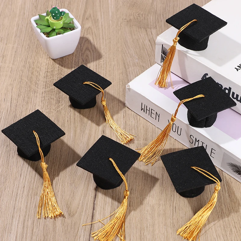 5/10PC Graduation Cap Topper Filz Mini Hut mit Quasten Vlies Weinflasche Dekor für Grad Party Gefälligkeiten Photo Booth Dekoration – Detail 10