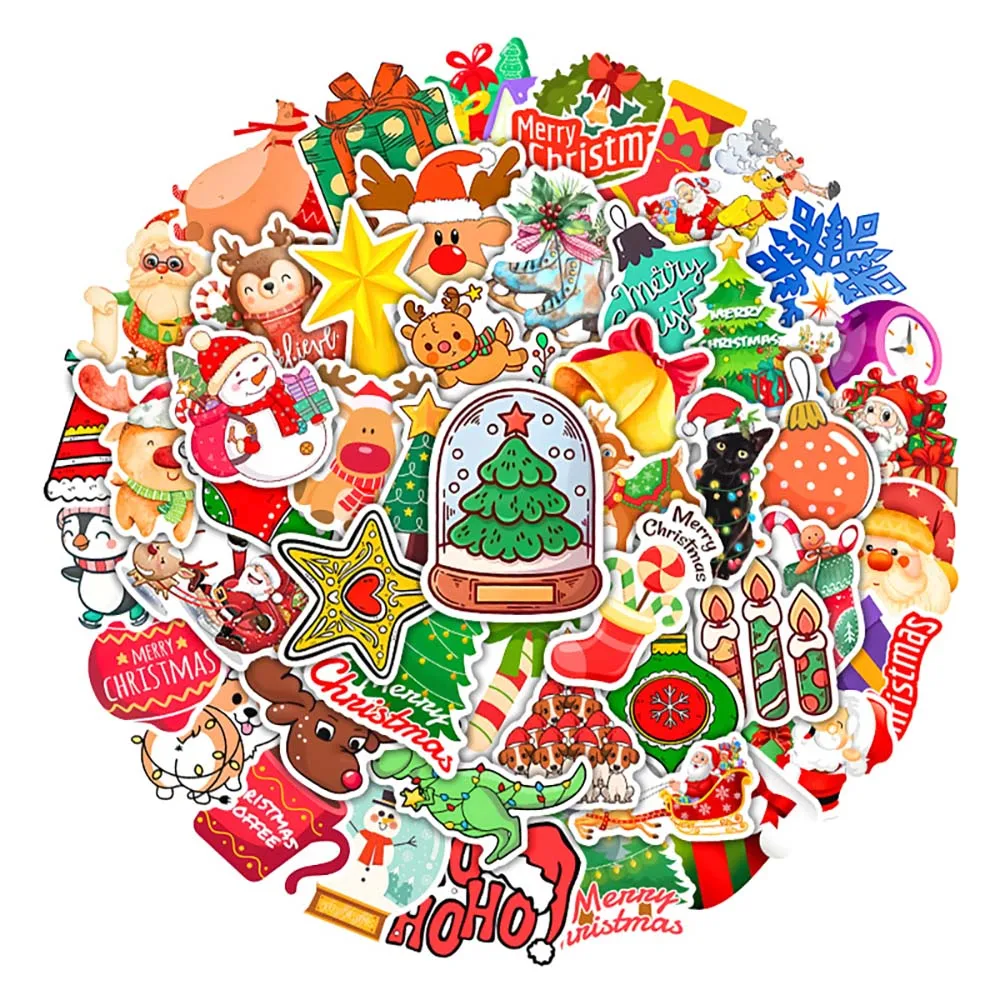 10/50 Pcs Christmas DIY Cartoon Graffiti Waterproof Stickers Bicycle Backpack Suitcase Phone Case Children Toy Decoration Decals skateboard graffiti decals christmas theme stickers 50pcs bag cartoon pink series santa claus snowman diy waterproof suitcase