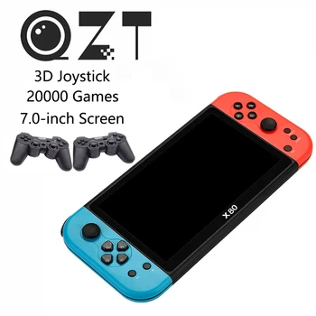 QZT X80 레트로 게임 콘솔, 7.0 인치 스크린, 휴대용 더블 로커 핸드헬드 게임 콘솔, 내장 20000 + 클래식 게임 선물