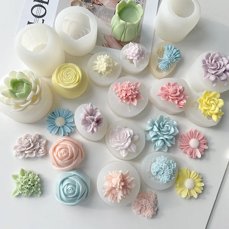 TOPYS - Juego De 2 Moldes De Velas De Oso De Rosa 3D, Moldes De Silicona Para El Día De San
