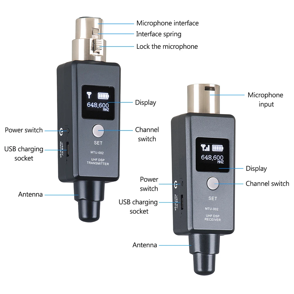 1 Pair Microphone Wireless System Wireless Transmitter System Transmitter & Receiver for Dynamic/Condenser Microphone