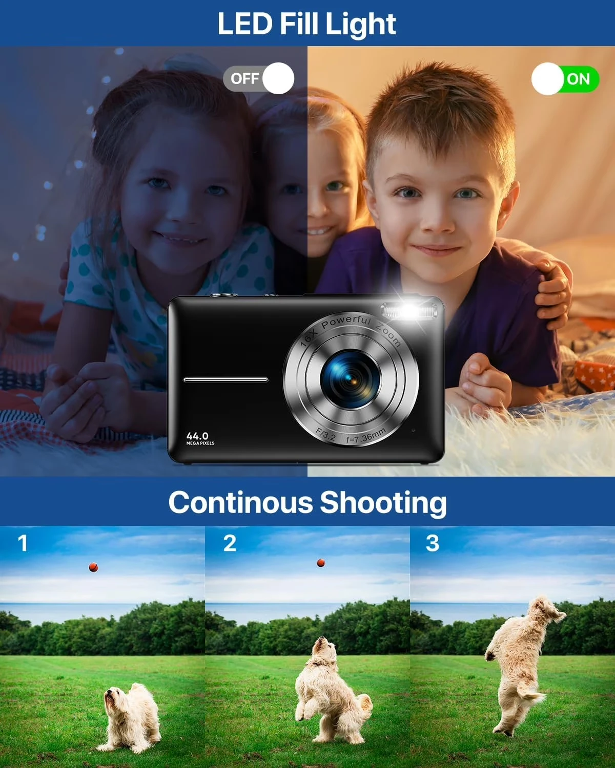 Digital Camera FHD 1080P Digital Camera for Kids Video Camera with 32GB Card 16X Digital Zoom Compact Point and Shoot Camera - 5
