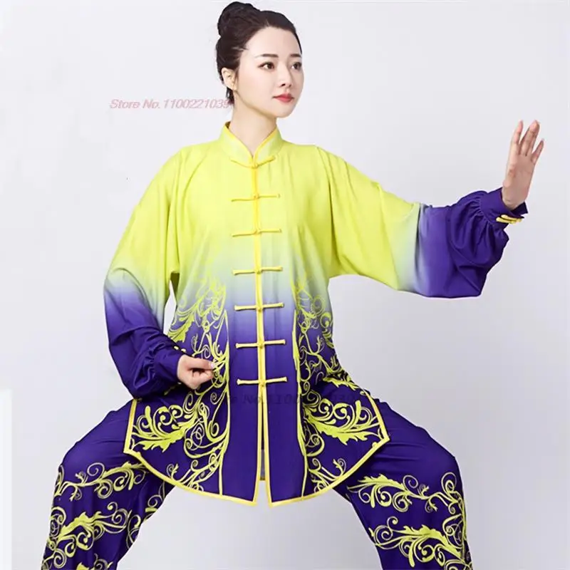 tai chi uniform traditional chinese wushu kungfu suit gradient color martial arts wing chun suit taijiquan morning exercise