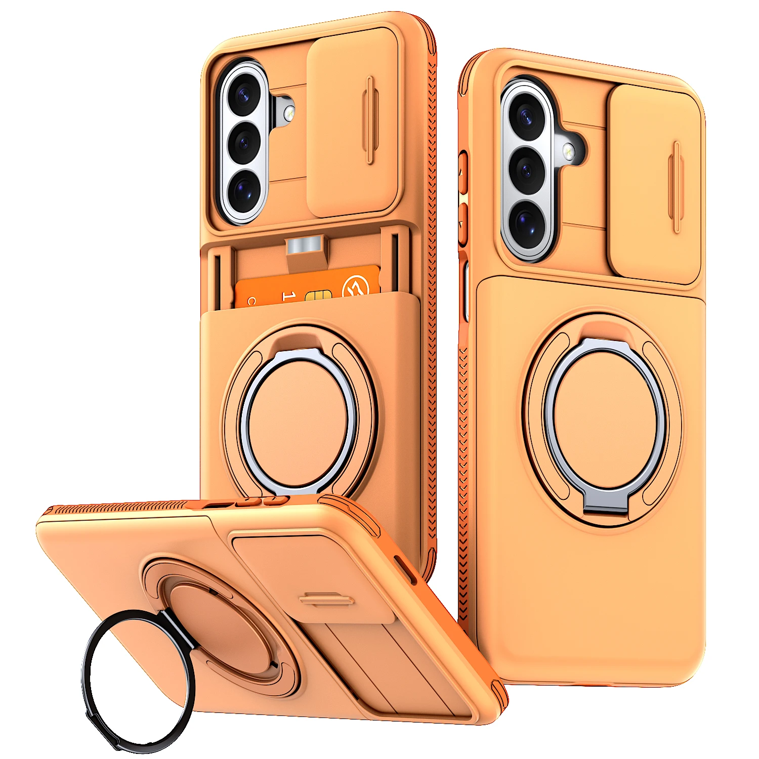 Armor Ring Bracket Holder with Card Slot and Sliding Camera Protection Cover