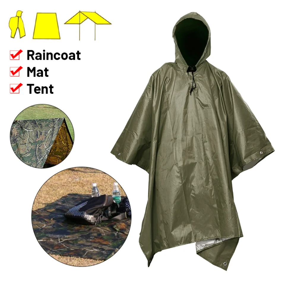 Poncho impermeable para acampar, chaqueta impermeable multifunción 3 en 1 Poncho  impermeable con cap Jadeshay A