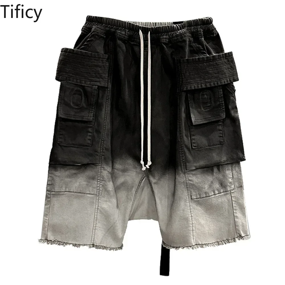 High street Wash Men's Dark Owens Style Workwear with Dual Ring Wash and Gradient Drop Off Haren Five Point Casual Shorts 5