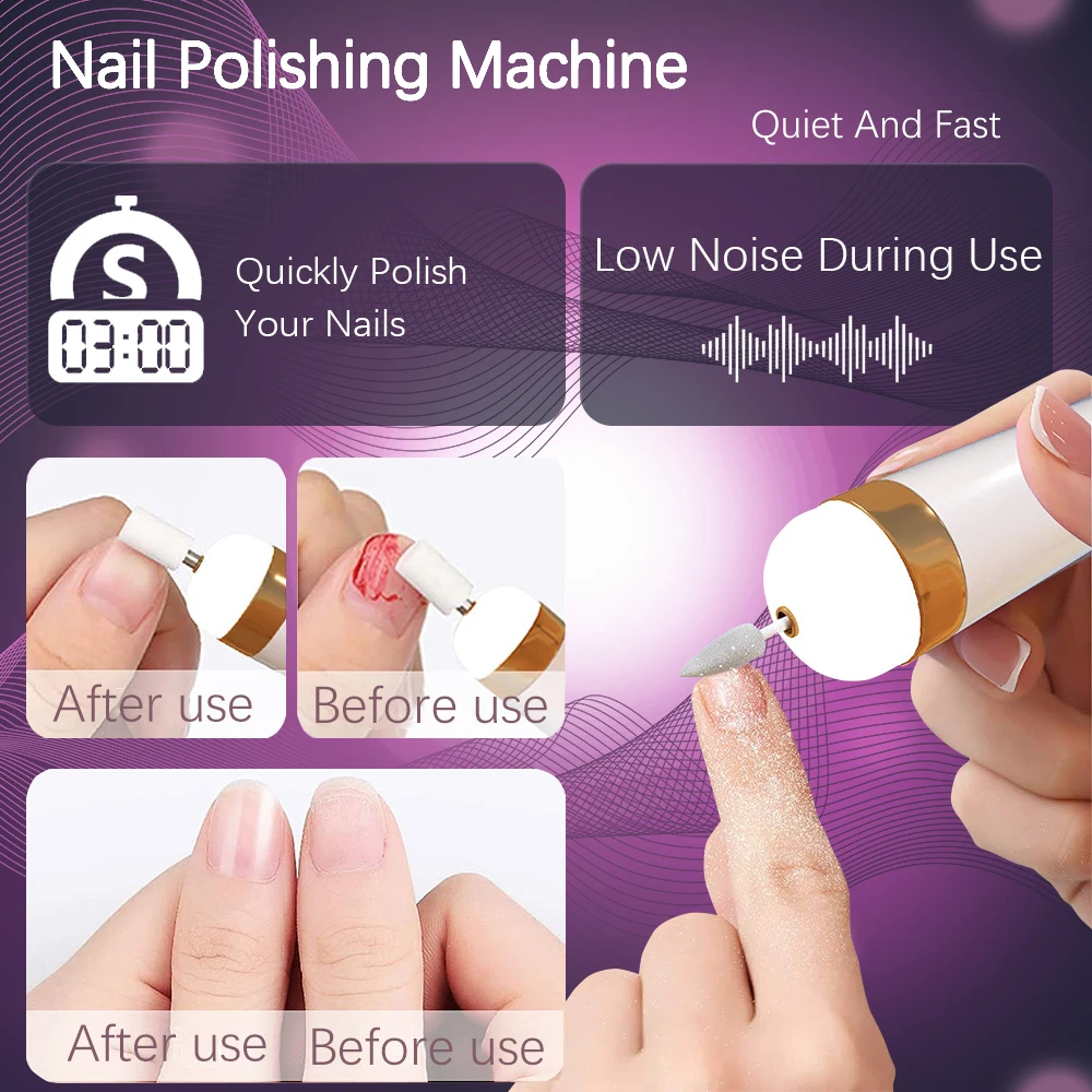 Electric Nail Polish Drill Set Machine With Light Multiple Gears Portable With Battery Electric Manicure Art Tools 2