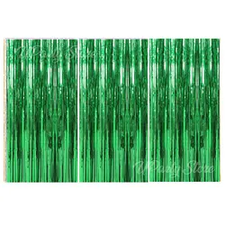 Silver Foil Fringe Curtains - Set of 3, Metallic Rose Gold Tinsel Streamers for Celebrations and Events Backdrop Decor (Green)