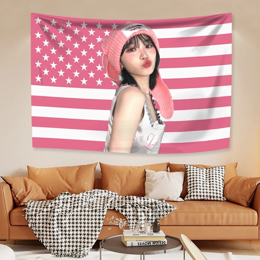 Tapestry Decorations Chaewons American Flag Tapestry Kpop Girl Group Idol Home Decoration Wall Hanging Bedroom Dorm Background Concert Banner tapestry decorations
