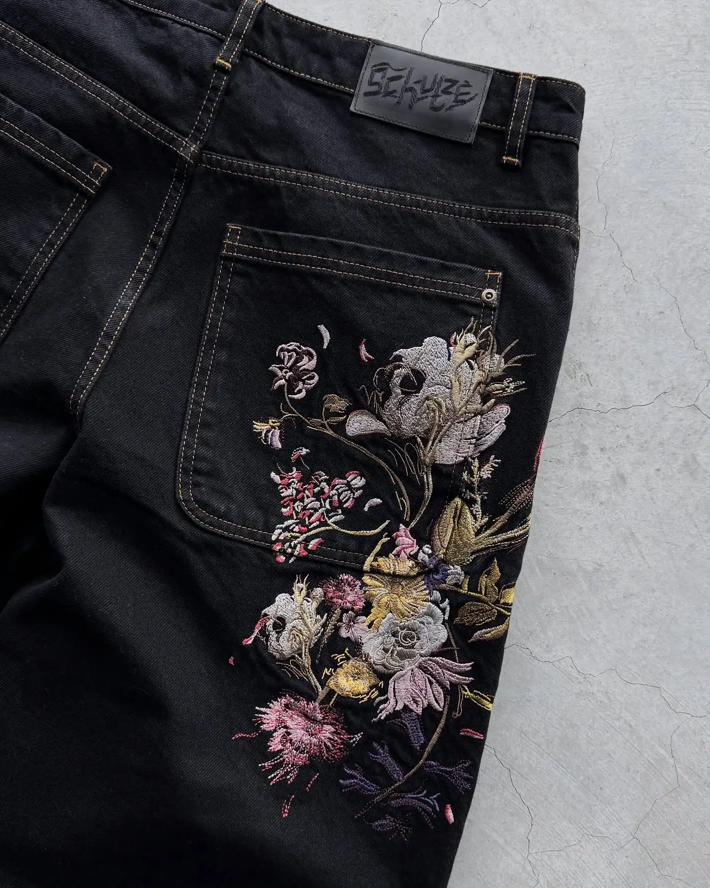 Garden of Eden Embroidery Denim Pants Y2k Retro Men Women