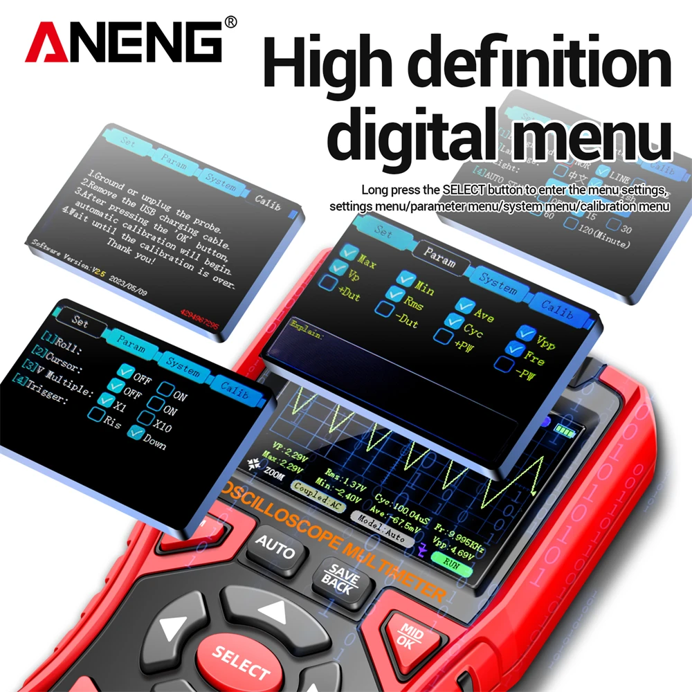 Digital Oscilloscope Multimeter 2 in 1 Waveform storang 10Mhz AC/DC Voltage High Precision Test Tool ANENG AOS04