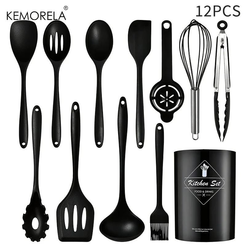 12-Piece Heat Resistant Silicone Kitchen Utensil Collection - Non-Stick and Dishwasher Safe Cooking Gift Set