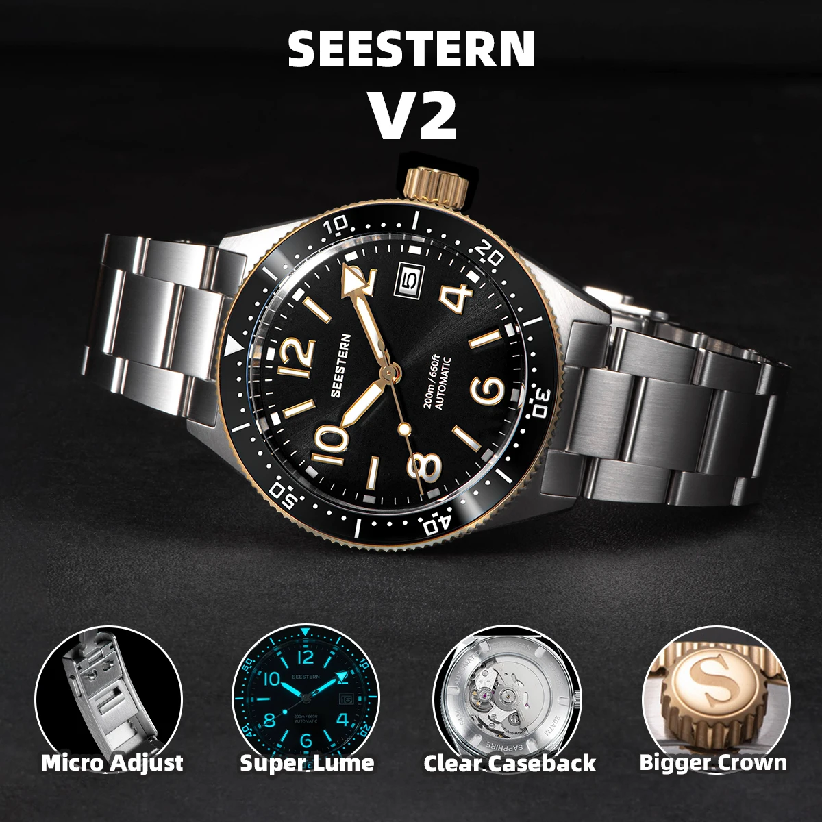 S434 reloj de pulsera para hombre, cronógrafo mecánico luminoso, movimiento automático NH35A, BGW9, resistente al agua hasta 20ATM, hebilla de despliegue de zafiro