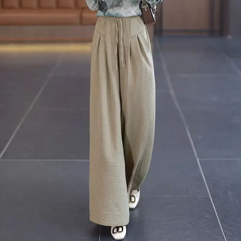 Spring Women 2024 Thin Style Sagging Sensation High Waisted Appear Thin Solid Color Pants Summer Loose Pocket All-match Trousers