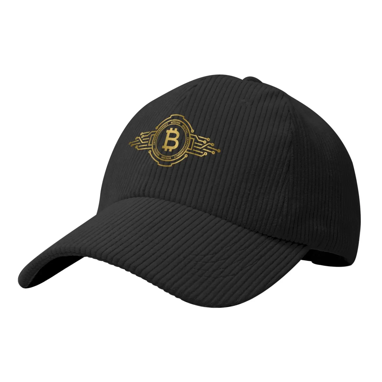 

Bitcoin Crypto Currency Traders Gold Coin Print Baseball Cap Corduroy Adjustable Trucker Hats for Men Women Snapback Closure Hat
