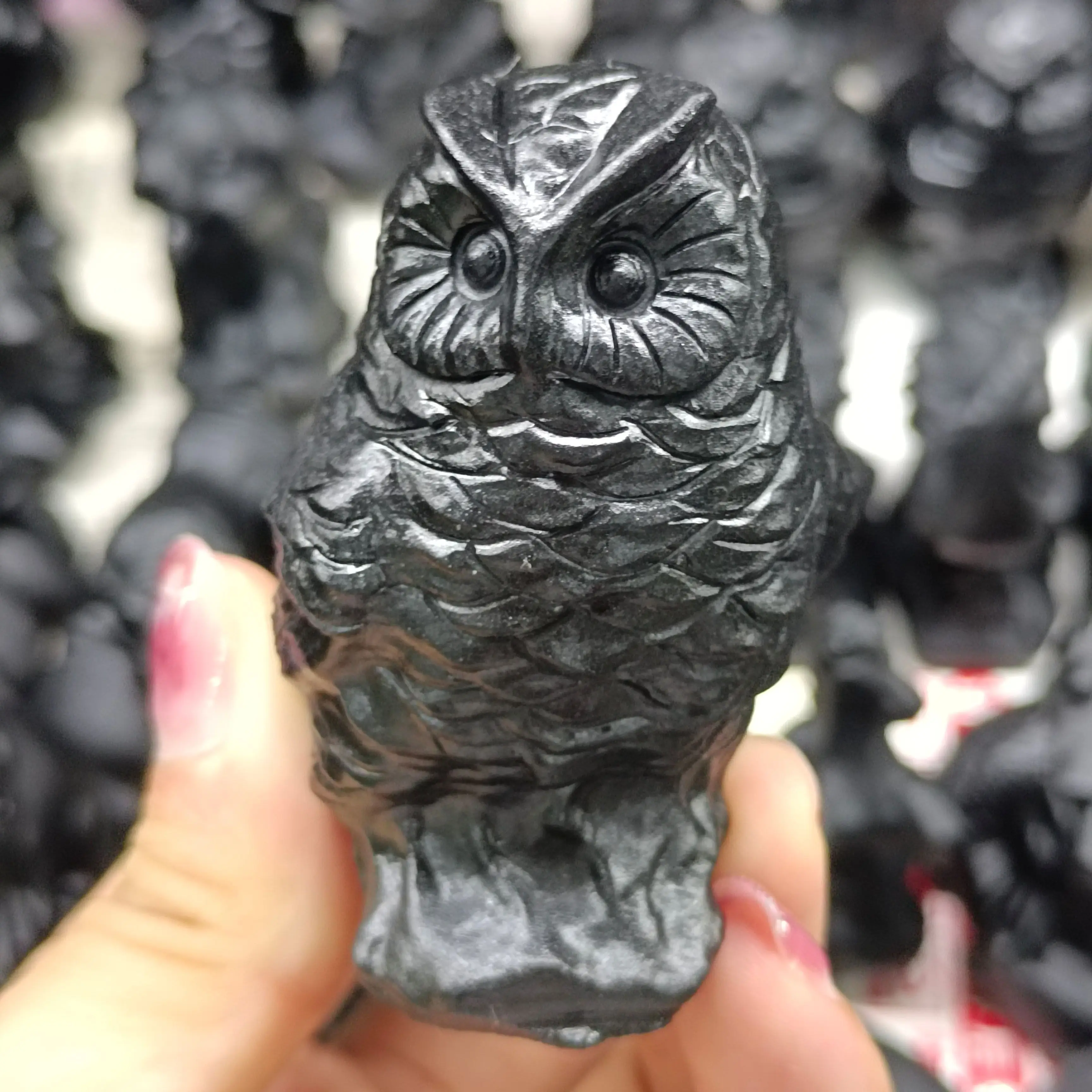 

6-7cm 1pc Natural Owl Figurines Black Obsidian Animals Stone Healing Crystals Craft Carved Statue Home Decoration