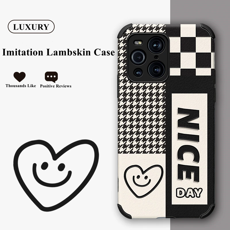 ASINA Imitation Lambskin Case For OPPO Find X5 X3 X2 Pro A73 A92 A53 Cute Cartoon Geometric Cover For Reno 7 6 5 4 3 2 Pro oppo phone cover