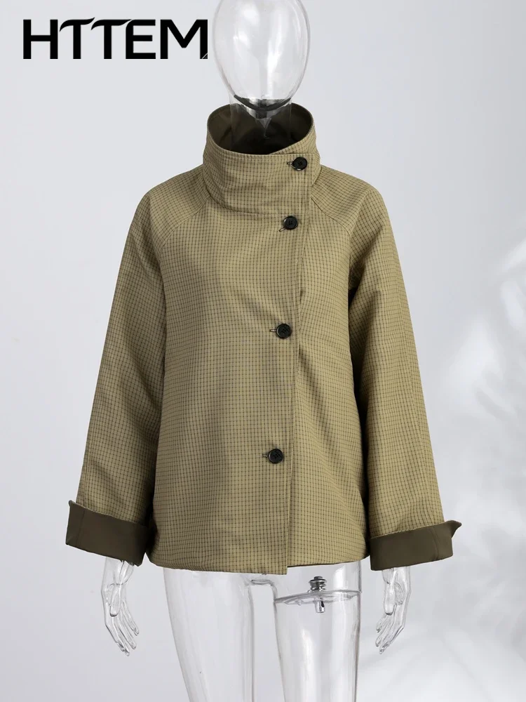 Veste réversible à col montant pour femme, simple boutonnage, manches longues, à carreaux, collection automne 2026, style décontracté, haute couture