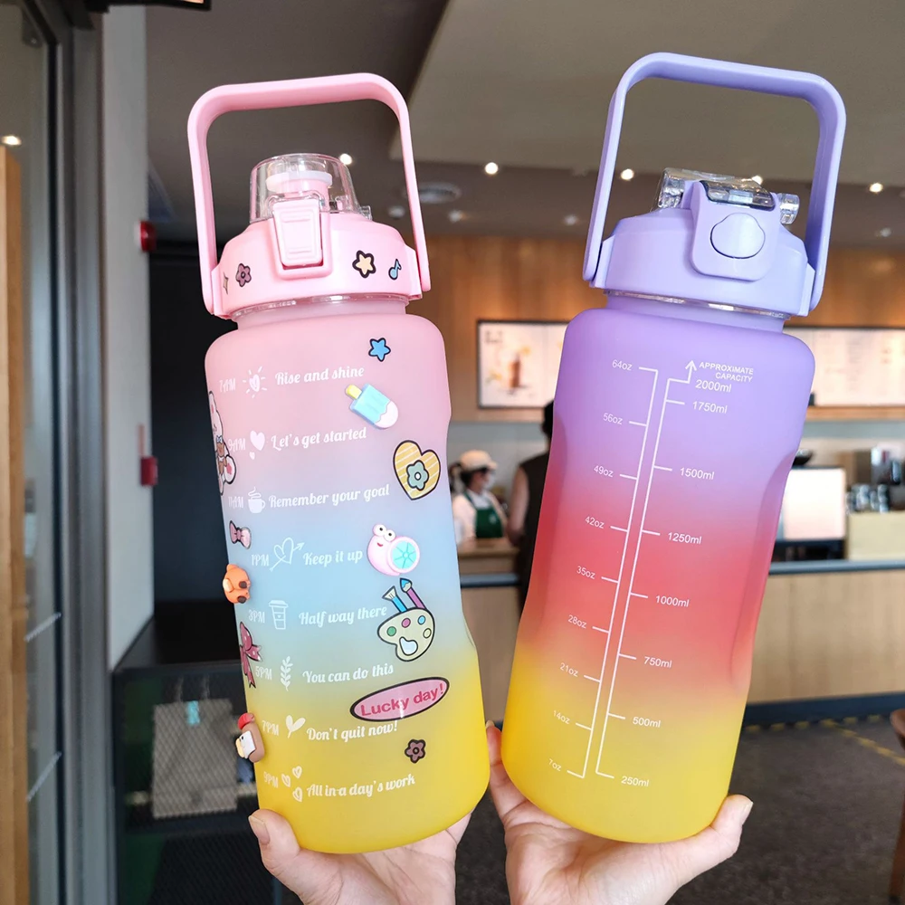 

Sport Fitness Cup 2 Liter Water Bottle With Straw Outdoor Fitness Frosted Large Capacity Sport Water Bottles 2000ML Drinking Cup