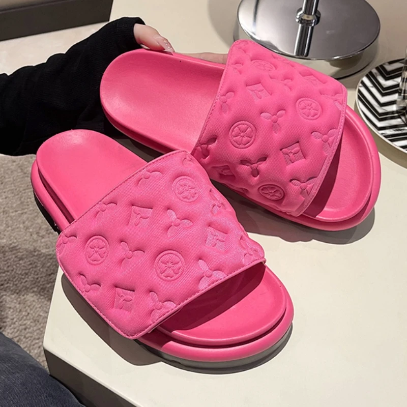 

Summer Women's Thick Sole Slippers Luxury Designer Outdoor Beach Slides Flip Flops Embossed Printing Home Ladies Modern Slippers